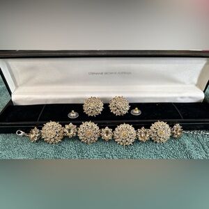 Amber Colored Swarovski Crystal Bracelet and Earrings Jewelry Suite